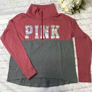 Victoria's Secret Pink Womens Half Zip Sweatshirt Long Sleeve Mock Neck Metallic